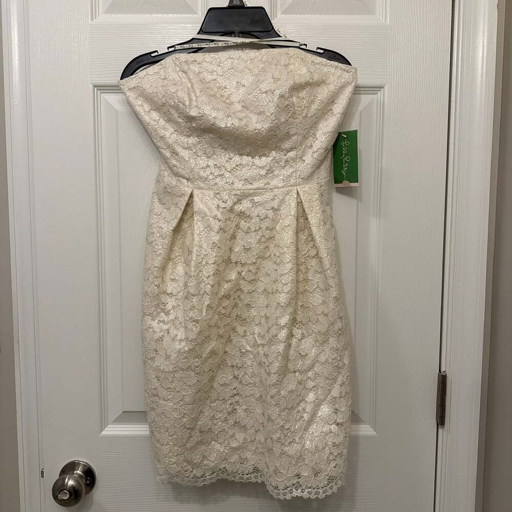 Lilly Pulitzer Marielle Strapless Lace Dress in Cameo White Race For This Lace